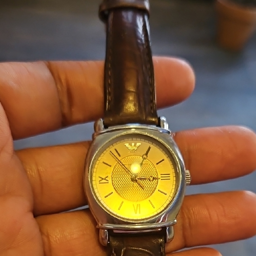 Emporio Armani Gold Dial with Brown Leather Watch